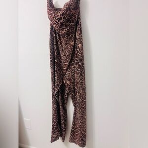 Leopard Print Jumpsuit Size M Wide Leg Animal Print Sleeveless Romper Chic